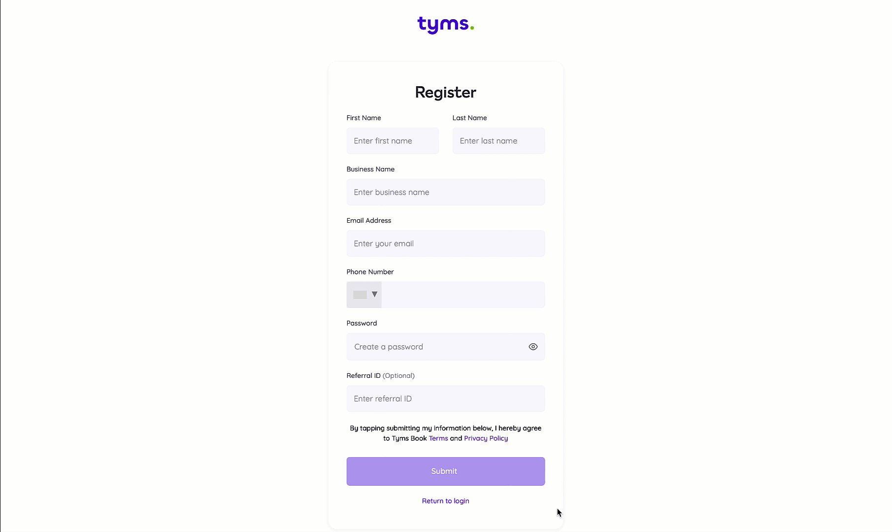 how to create a Tyms Book account
